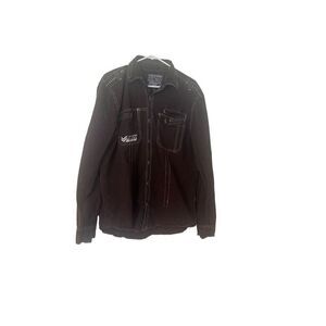 Affliction Mens Black Bleach Premium Contrast Stitch Slim Button Down Shirt XL
